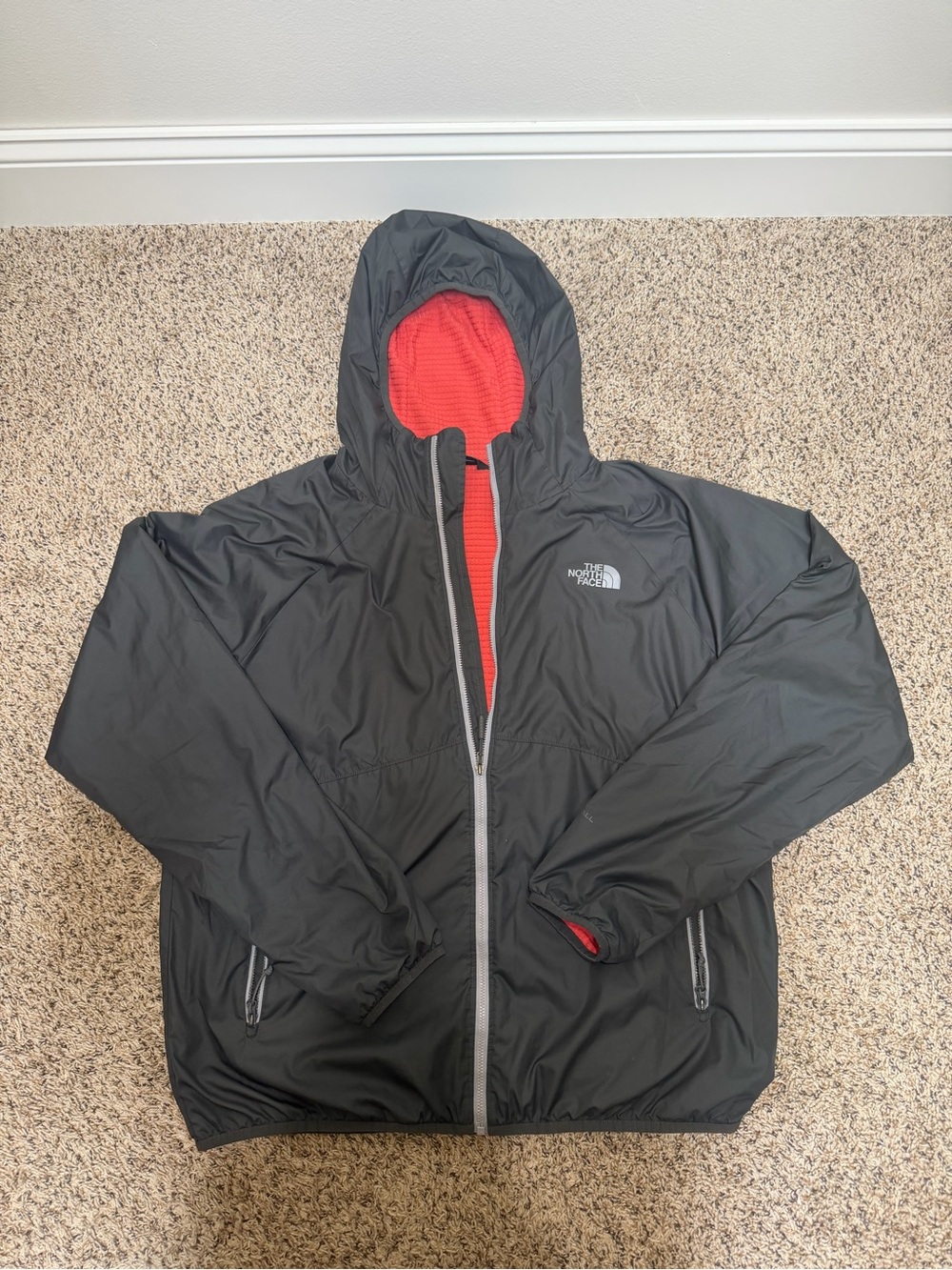 The North Face Black Hooded Windbreaker with Red Lining